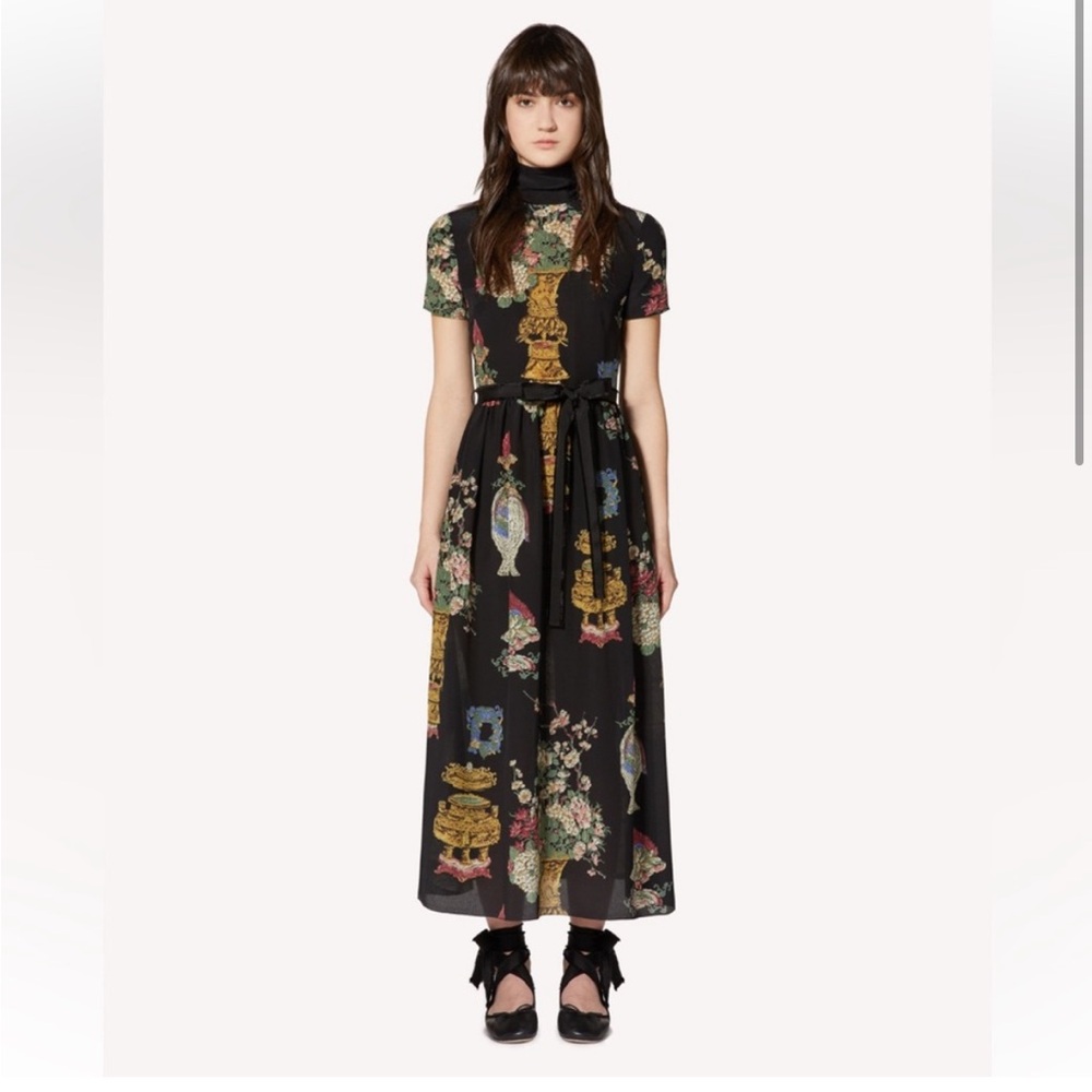 RED Valentino Chinese Lacquer Print Silk Dress